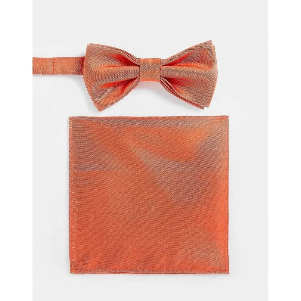 Devil's Advocate Pocket Square and Bow Tie Set New in Box in Orange MSRP $66